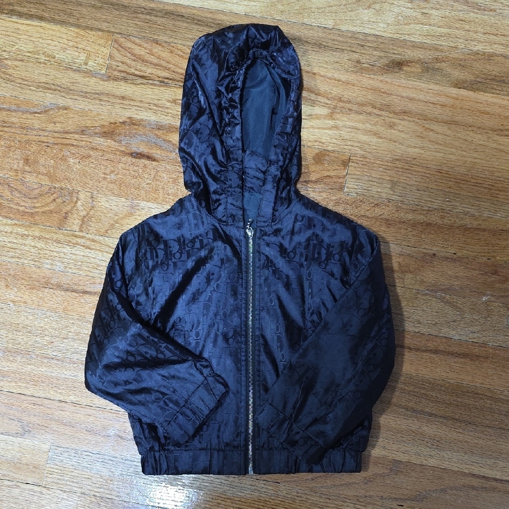 Navy Hooded Jacket with Logo Pattern